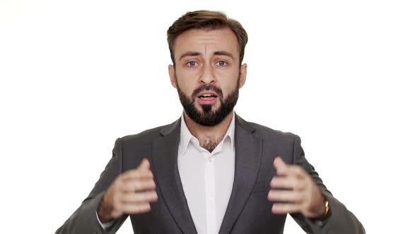 Portrait of Outraged Man Having Beard and Mustaches Shouting in Anger Being Displeased Demonstrating