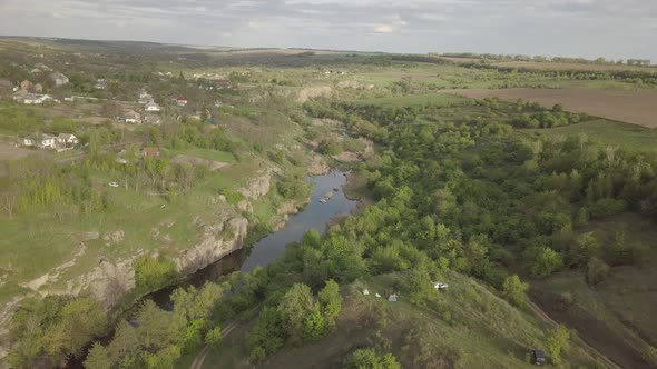 Aerial View To Granite Buky Canyon on the Hirskyi Takich River in Ukraine