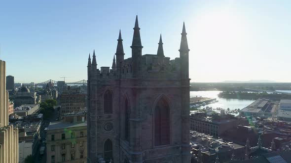 Aerial view of Montreal, with Notre-Dame Basilica