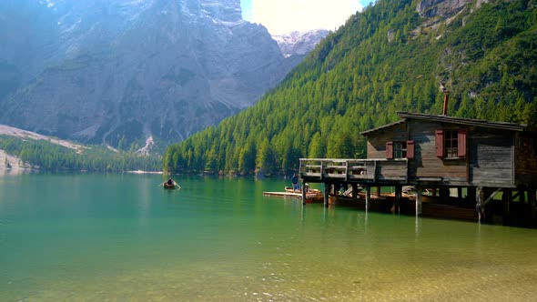 Braies Lake in Dolomites Mountains Seekofel Italy