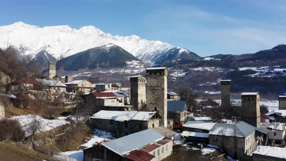 Aerial View at Svans Towers in Mestia, Geogia