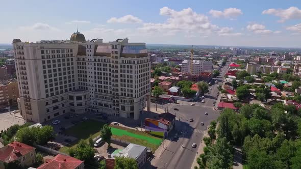 Modern High and Old Low Buildings in Big City Aerial View