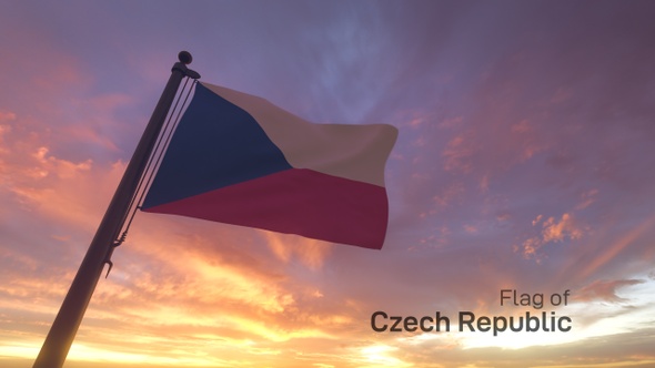 Czech Republic Flag on a Flagpole V3