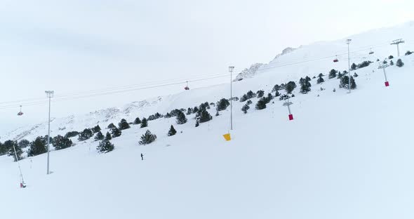 Ski Center Snowy Mountains Cableway Aerial View 