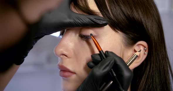 Professional Cosmetologist Draws Line on Lady Eyelid