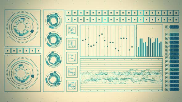 Advanced futuristic graphic interface. Sisplays abstract diagrams and charts.