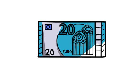 20 euros banknote Sketch and 2d animated