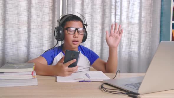 Asian Boy Student Listen To Music And Dance