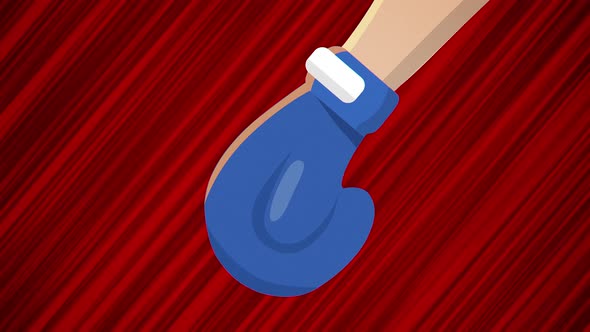 Flying boxing glove on red background. Looped animation of punching glove. Animated moving glove