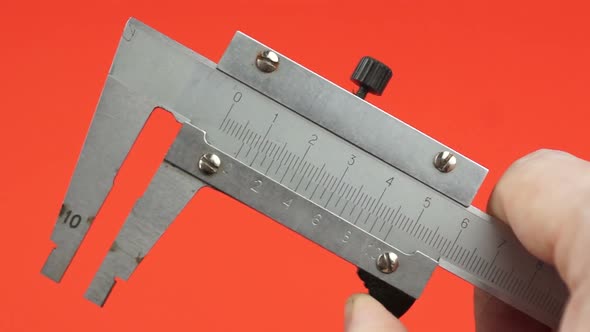 Close-up of vernier caliper, vernier caliper jaws are bred for measuremen