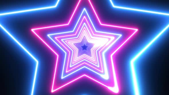 Star Shaped Neon Light Tunnel looped animation background