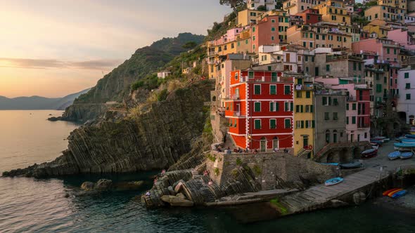 Sunset Time Lapse Cinque Terre Riomaggiore  Italy