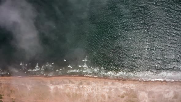 Aerial View Vertically Down the Sea Sandy Beach