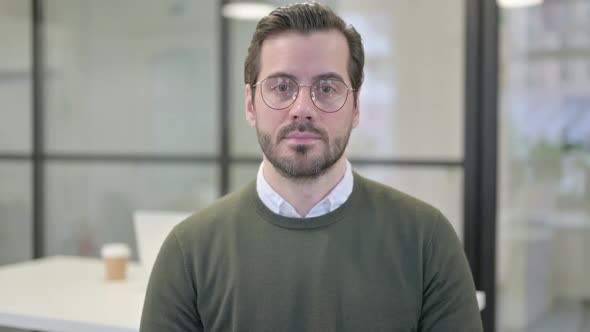 Portrait of Serious Young Businessman Looking at the Camera