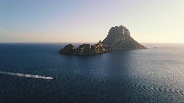 Aerial View of Yacht Near Ibiza Es Vedra and Vedranell Islands