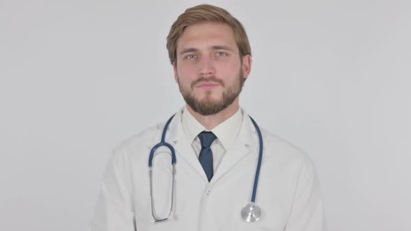 Denying Young Doctor in Rejection on White Background