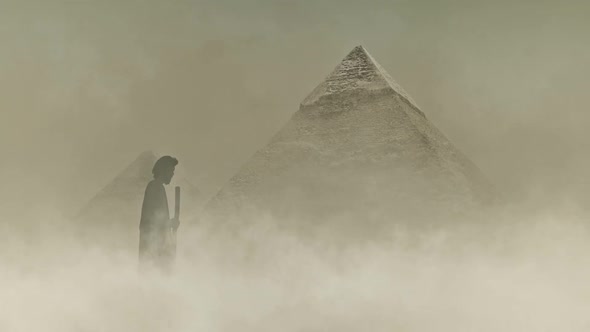 Moses And The Great Pyramid Of Giza Under A Sandstorm