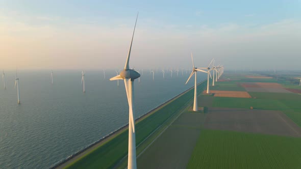 Huge Windmill Turbines Offshore Windmill Farm in the Ocean Westermeerwind Park Windmills Isolated at