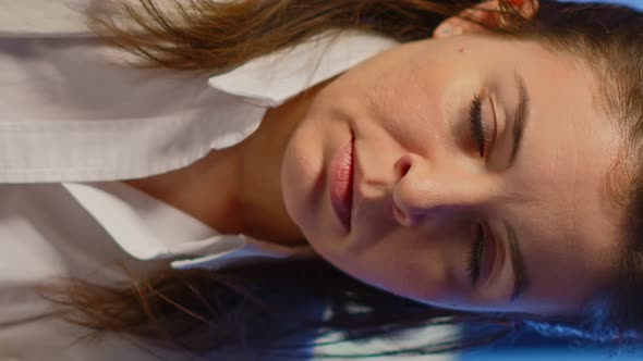 Vertical Video Close Up of Overworked Business Woman Looking Exhausted at Camera