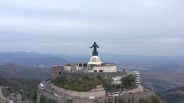 Aerial: beautiful view of the Cristo Rey, drone view