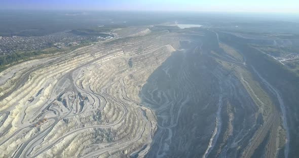 Aerial View Huge Asbestos Pit Terrain Among Vast Landscape