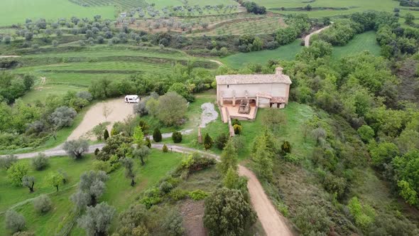 Aerial View Of Old Church In Spain