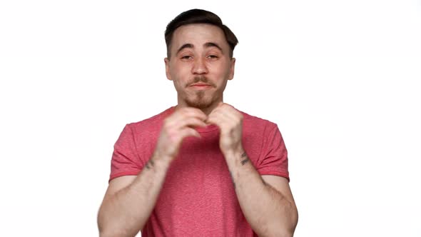 Portrait of Uptight Brunette Man Grabbing Face in Confusion or Stress and Acting Like Nervous Guy