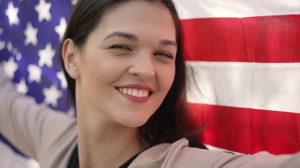 Woman with Flag of USA