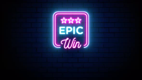 Epic Win Casino Neon Sign on Brick Wall Background 4K