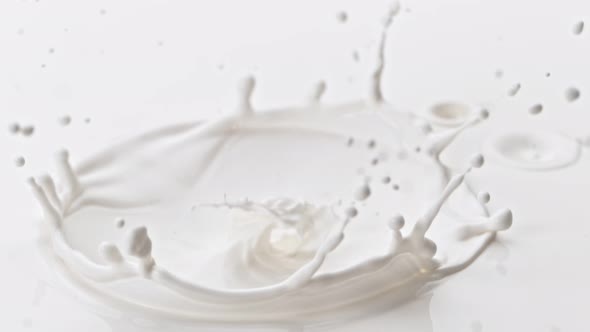 Super Slow Motion Detail Shot of Fresh Cream Crown at 1000 Fps