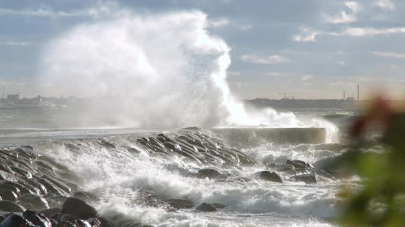 Big Powerful Waves Hitting The Pier