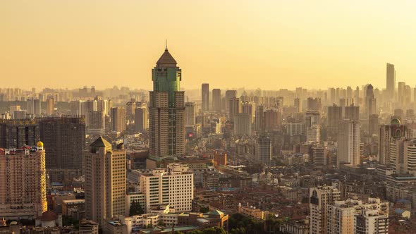 Timelapse of Wuhan city .Panoramic skyline and buildings