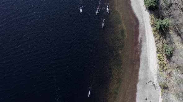 Bird's Eye View of Canoeists in a Lake