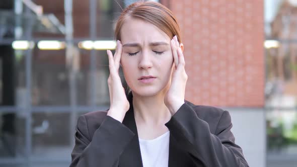 Headache Uncomfortable Stressed Young Businesswoman