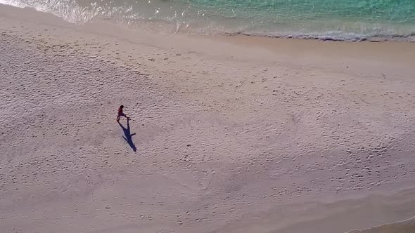 Aerial drone travel of island beach by ocean and sand background