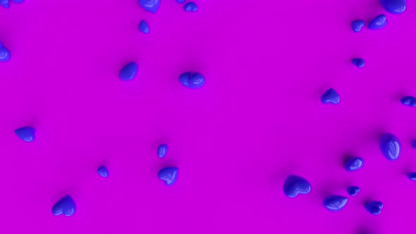 Many Blue Hearts Falling Into the Pile of Hearts on Pink Background