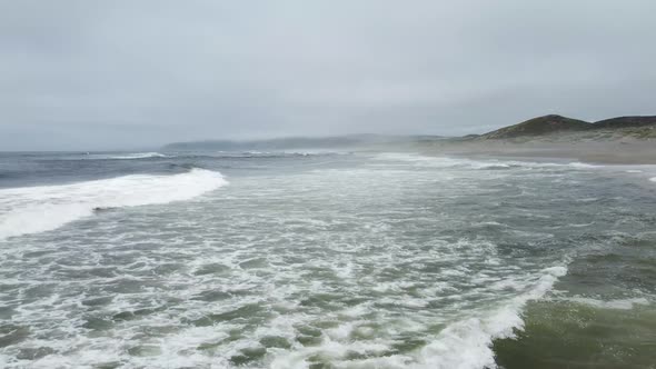 Fixed Shot Of Strong Waves Splashing In Blue Ocean, California