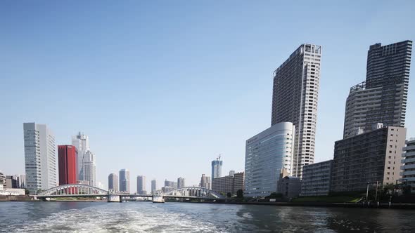 tokyo japan city harbour skyscrapers river cruise boat