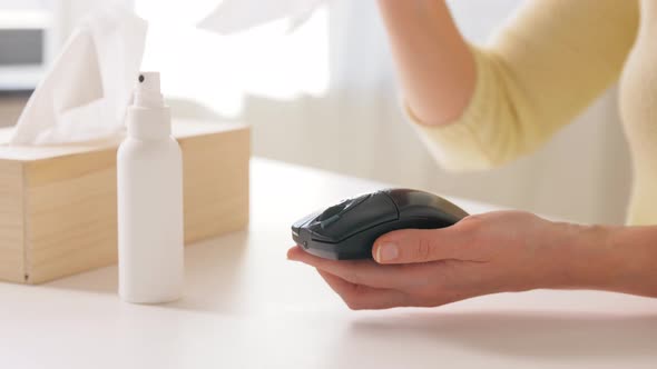 Close Up of Woman Cleaning Computer Mouse