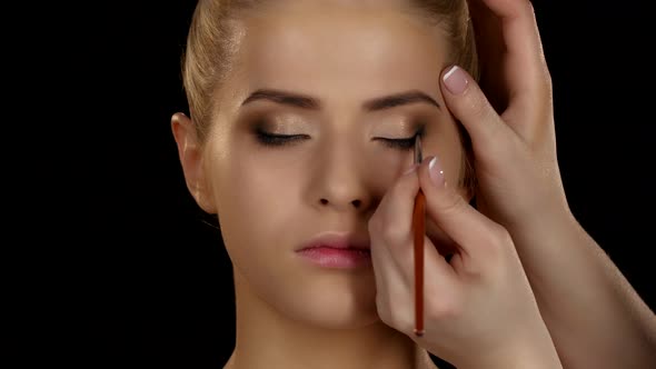 Professional Make-up, Side View of Eyeshadow Application with Brush