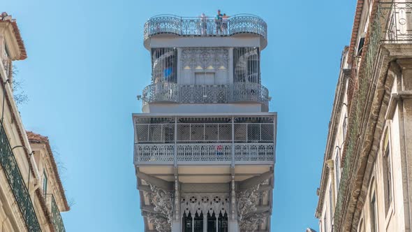 Top Ot Santa Justa Elevator Timelapse in Lisbon, Portugal.