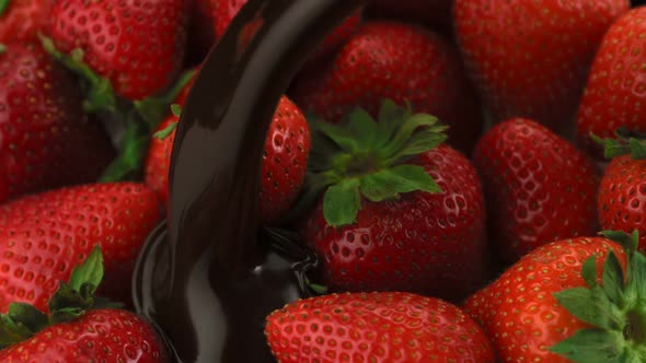 Chocolate sauce on strawberry, Slow Motion