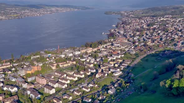 Time lapse over Horgen on Lake Zurich in Switzerland from the air