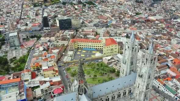 Aerial view showing the towers of the Basílica del Voto Nacional,