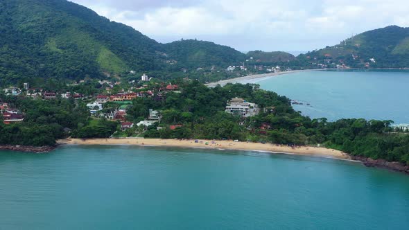 Aerial: playa santa rita beach ubatuba sao paulo san pablo tropical drone footage summer relaxed mav