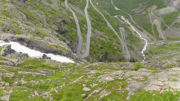 Stigfossen Waterfall With The Norwegian Scenic Route Of Trollstigen In More Og Romsdal County. aeri