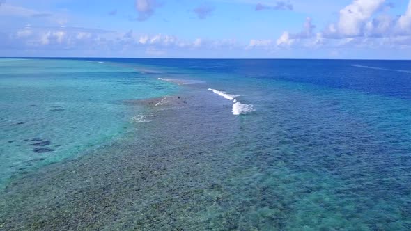 Aerial drone nature of marine coastline beach by blue sea and sand background