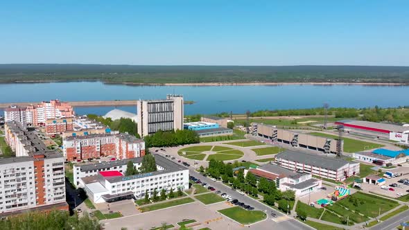 Aerial View of City On The River, Novocheboksarsk in Russia