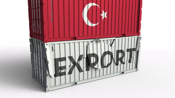 Container with Flag of Turkey Breaking Container with EXPORT Text