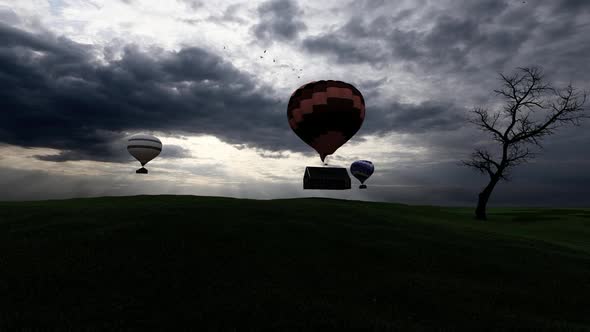 Autumn Landscape Hot Air Balloon Flying House